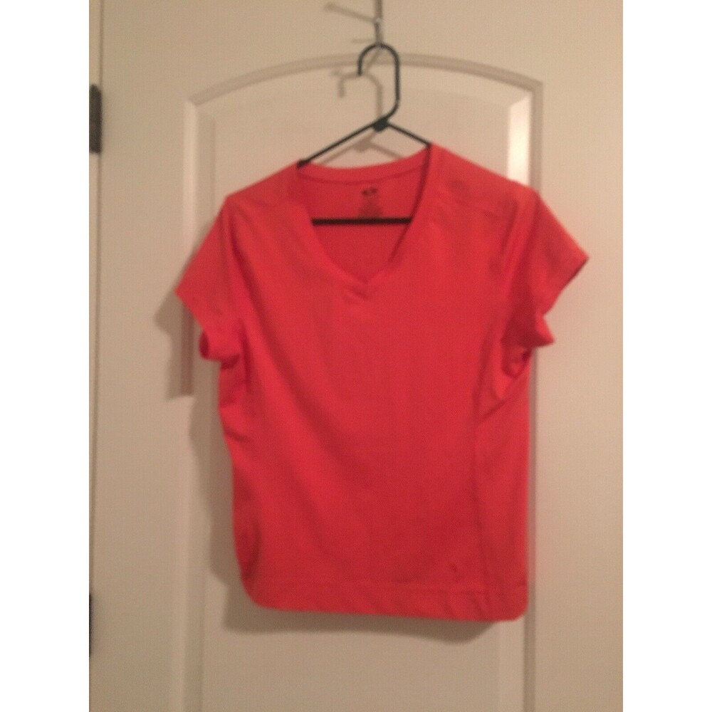 Athletic Works Women's Orangish Short Sleeve T-Shirt V-Neck Shirt Size L 12-14